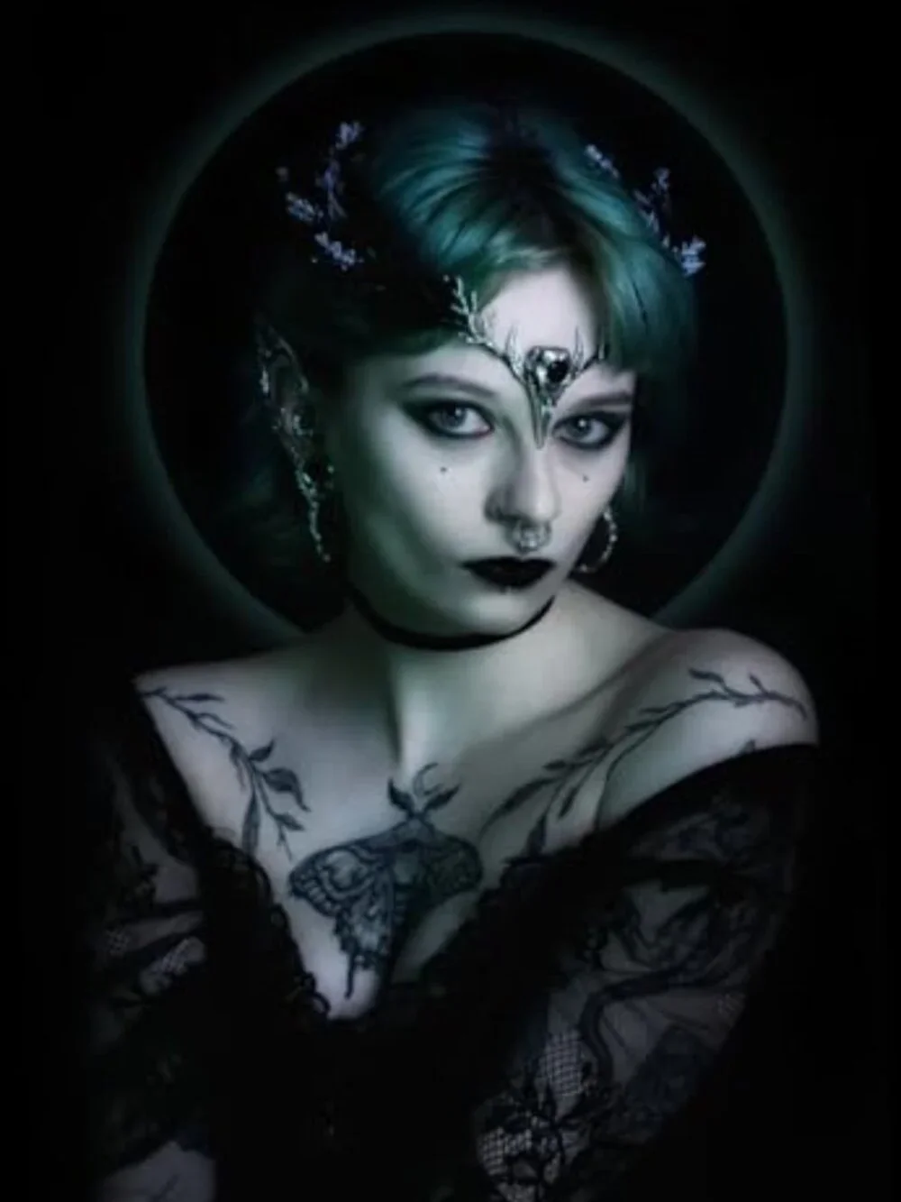 Handmade Black Gothic Raven Feather Crown Circlet with Skull
